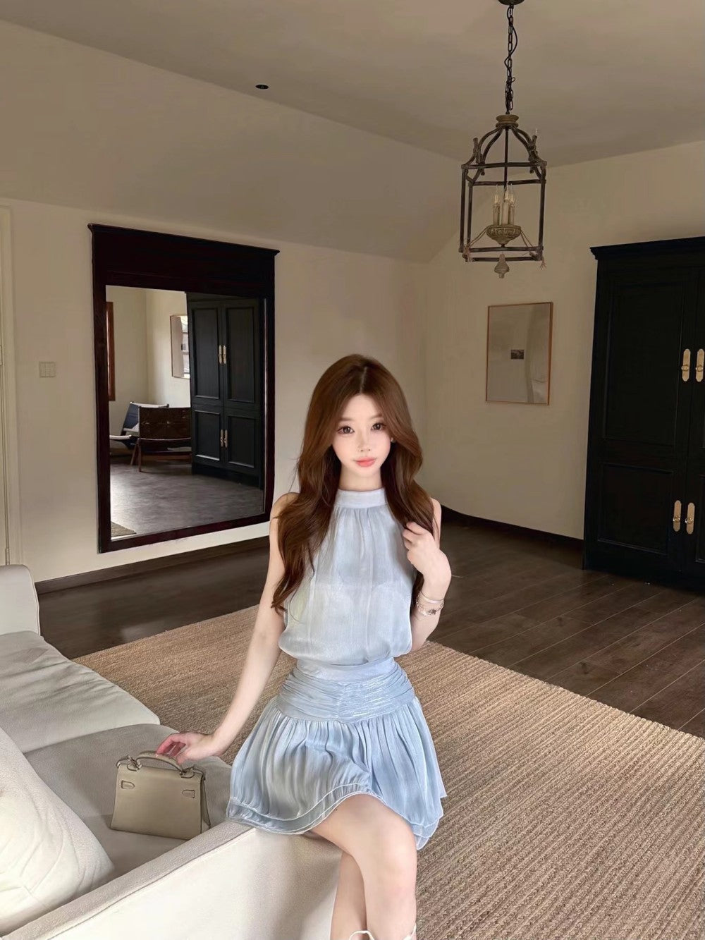 💕法式溫柔無袖掛脖連衣裙
