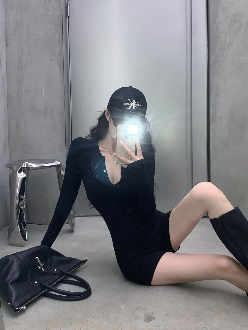 💕辣妹V領顯瘦緊身連體運動短褲