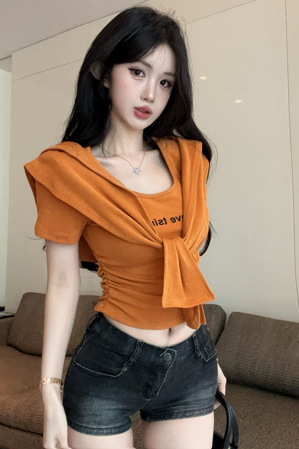 💕夏季時尚百搭圓領連帽披肩兩件套