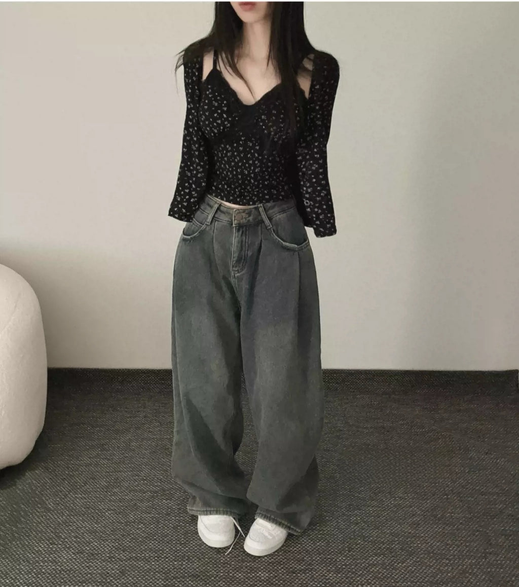 💕溫柔清純碎花蕾絲拼接吊帶上衣