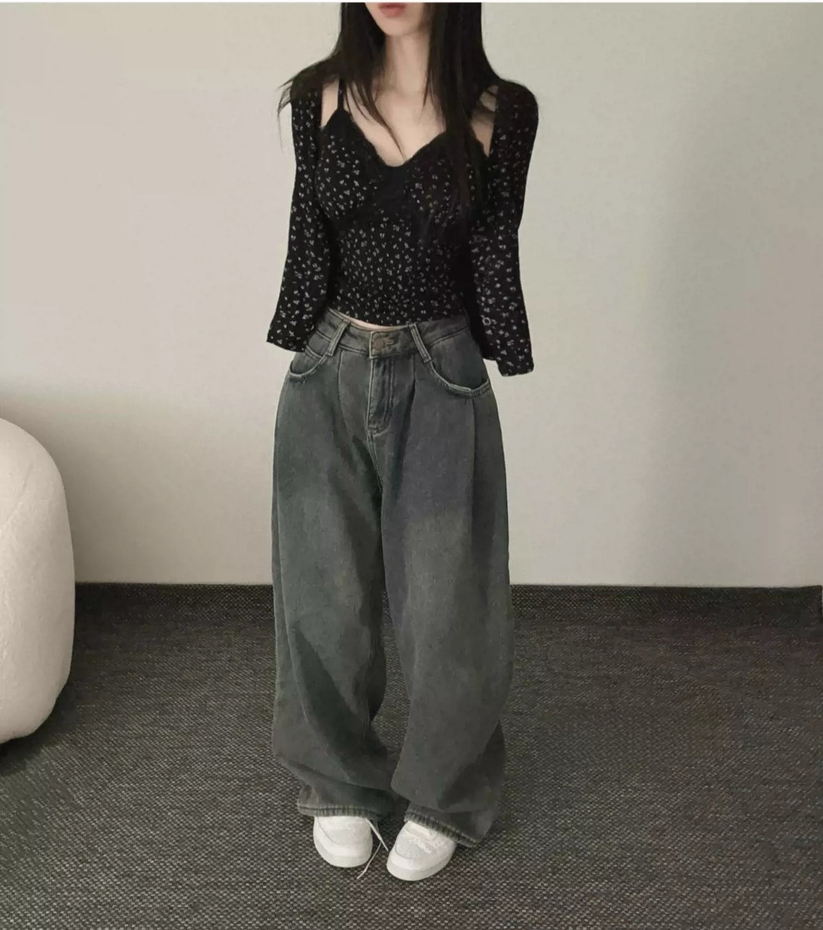💕溫柔清純碎花蕾絲拼接吊帶上衣