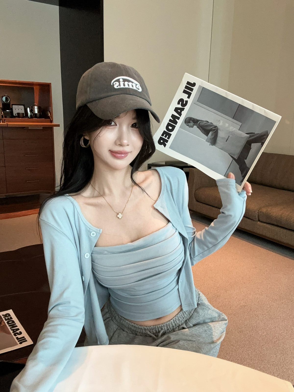 💕氣質慵懶休閒褶皺兩件式套裝