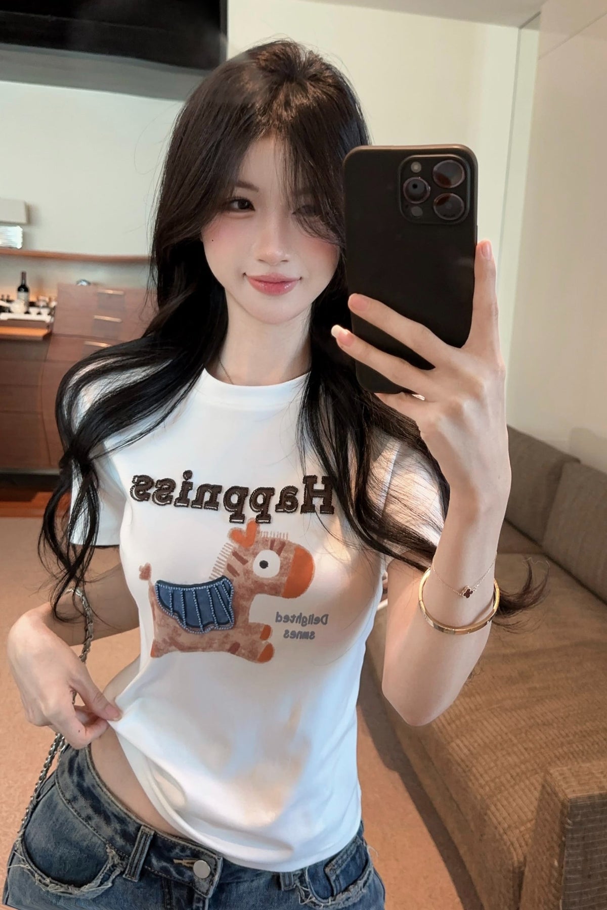 💕可愛元氣小馬立體刺繡圓領短袖上衣