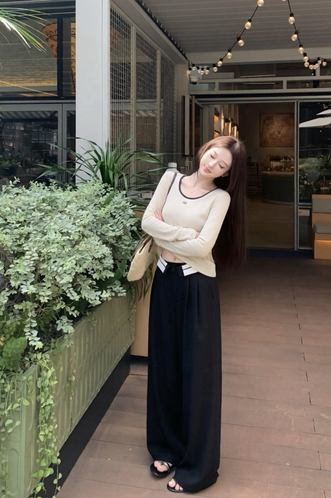 💕韓系簡約百搭圓領字母印花撞色長T