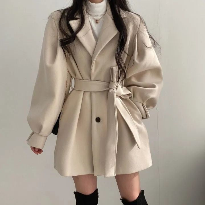 💕韓系chic秋冬赫本風毛呢風衣