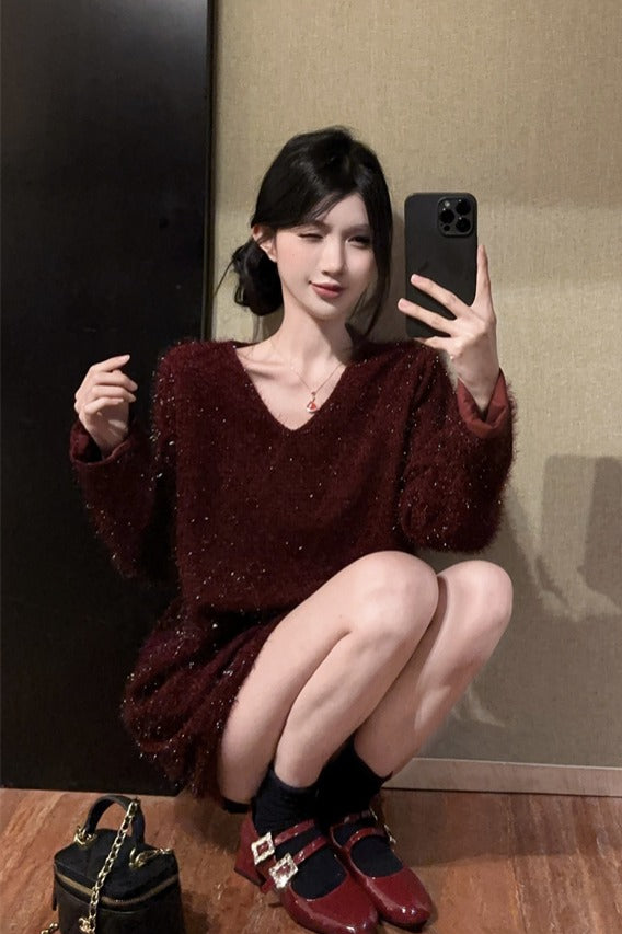 💕顯白氣質高級V領金絲碎亮長袖上衣
