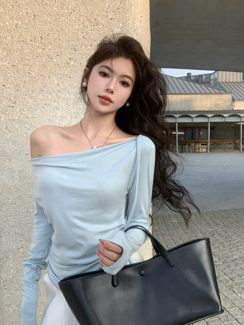 💕春夏甜美溫柔舒適盪領飄帶長袖上衣