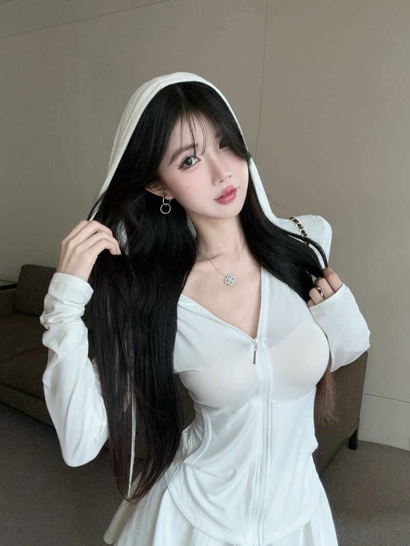 💕白開水套裝輕薄連帽抽繩短裙