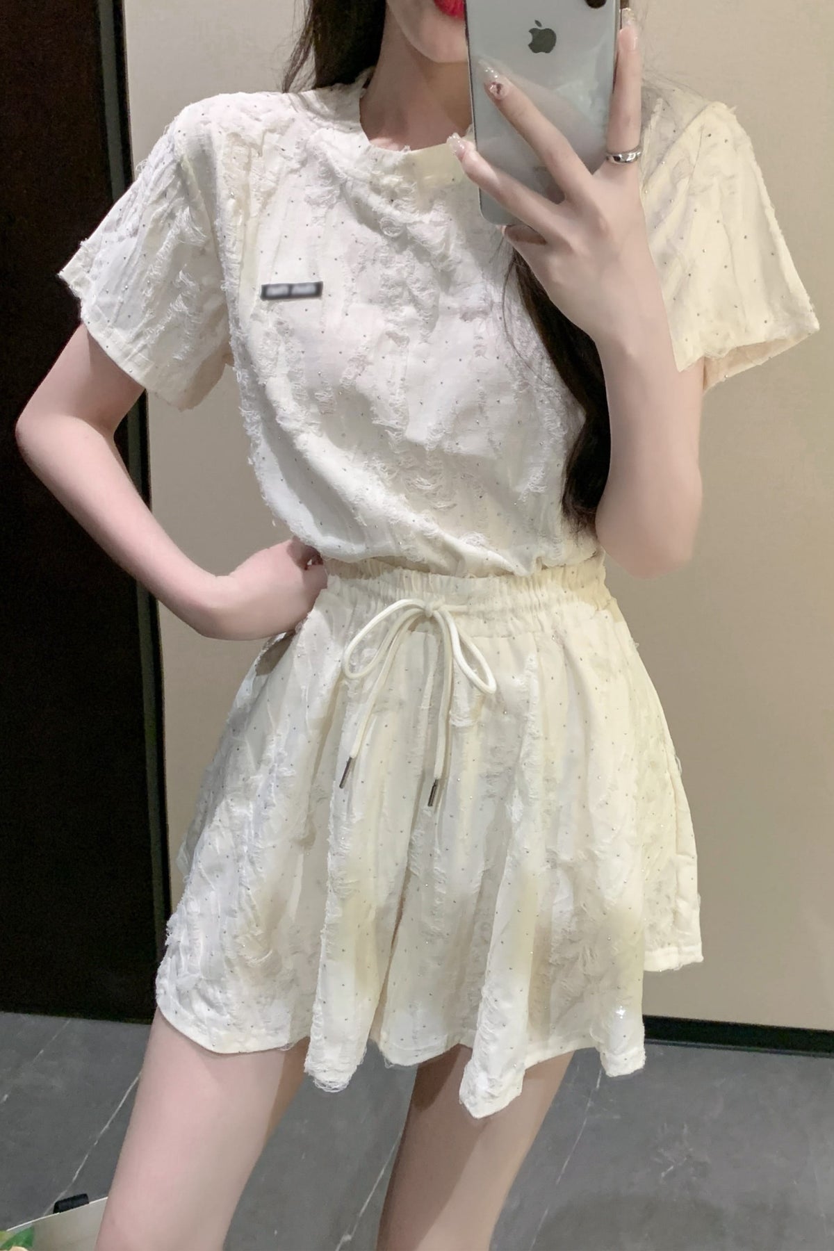 💕夏季約會燙鑽破洞造型兩件套