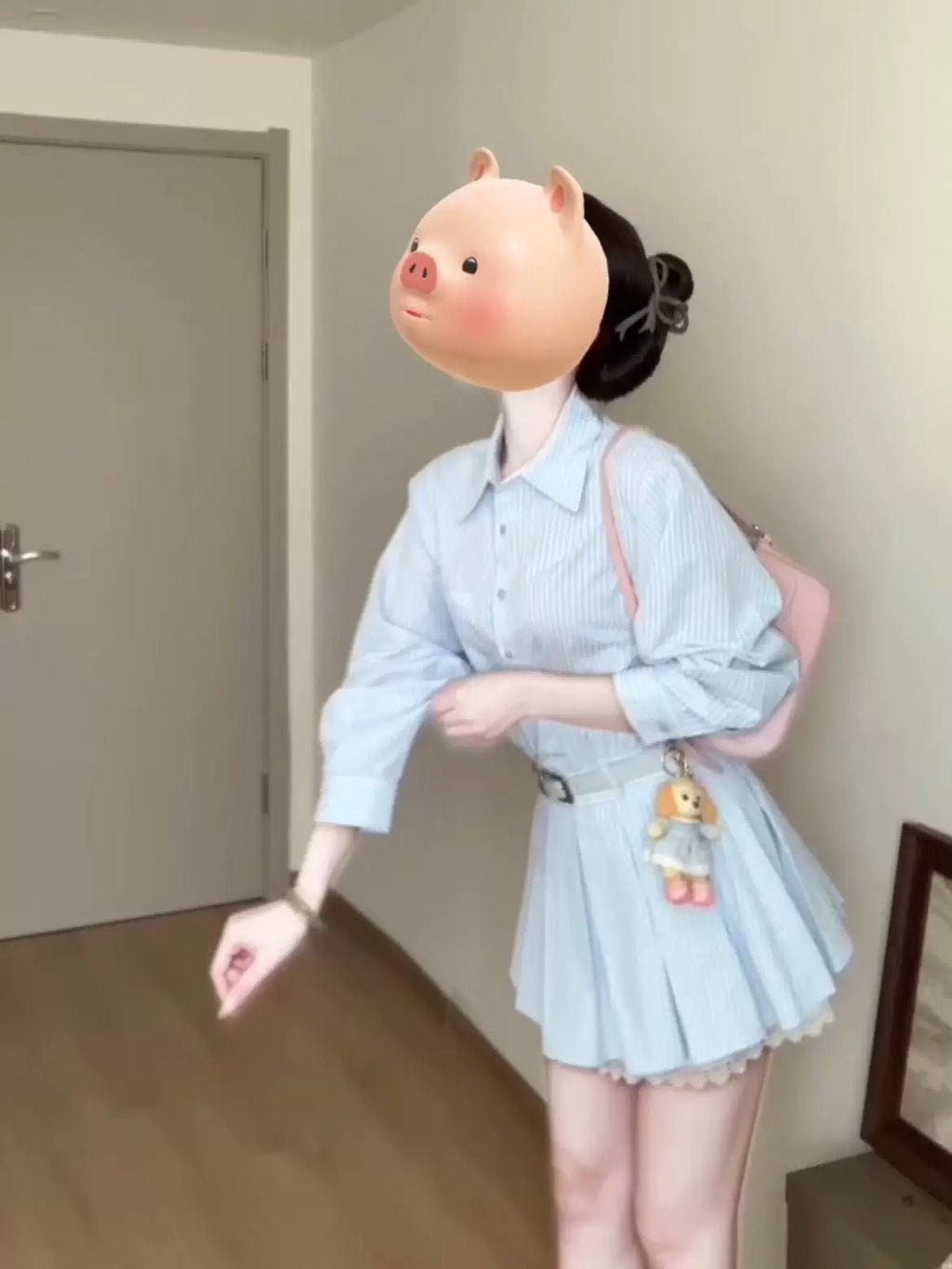 💕春夏小個子收腰有腰帶條紋襯衫連身裙