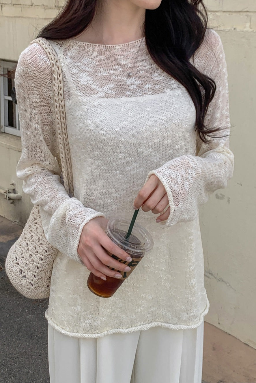💕韓系慵懶捲邊寬鬆純色中長針織罩衫