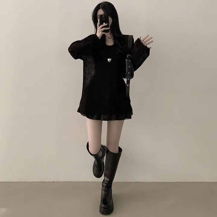 💕韓系寬鬆慵懶V領防曬罩衫針織毛衣