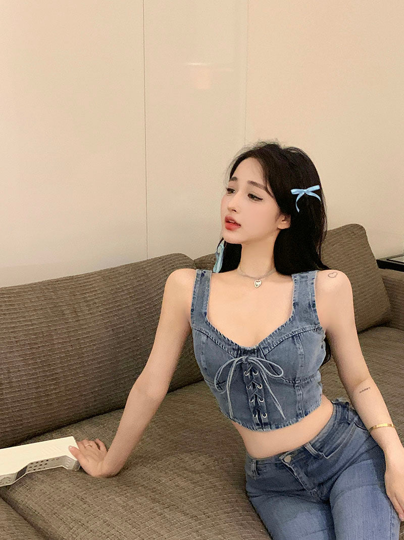 💕時尚辣妹綁帶牛仔背心