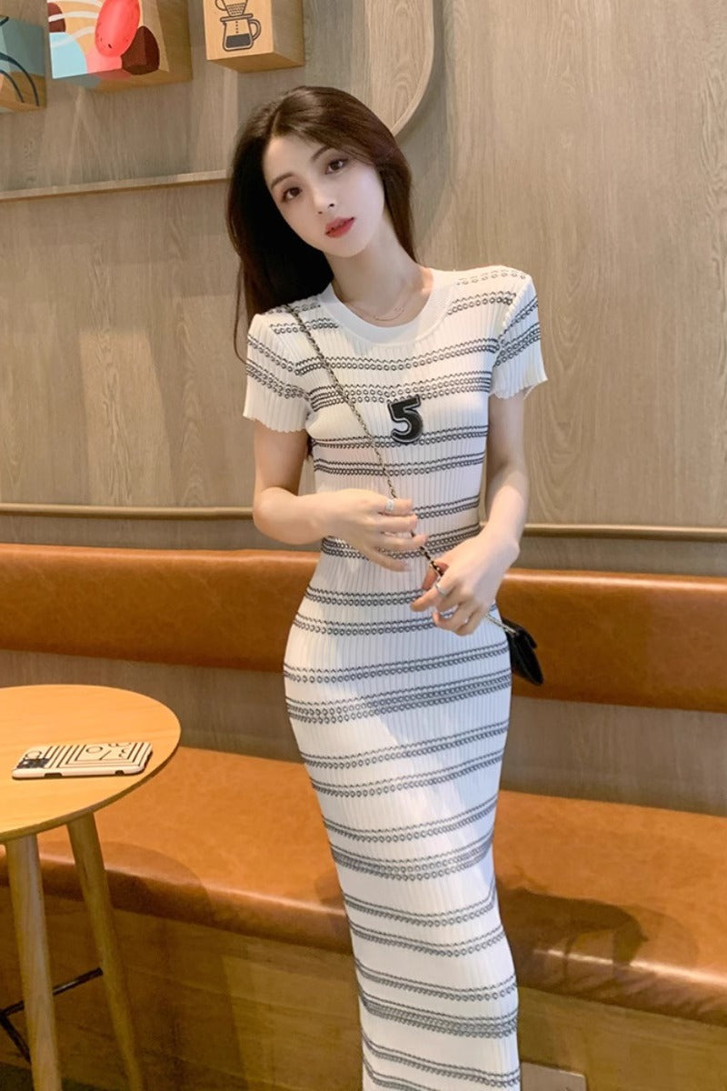 💕韓系氣質名媛條紋連身長裙