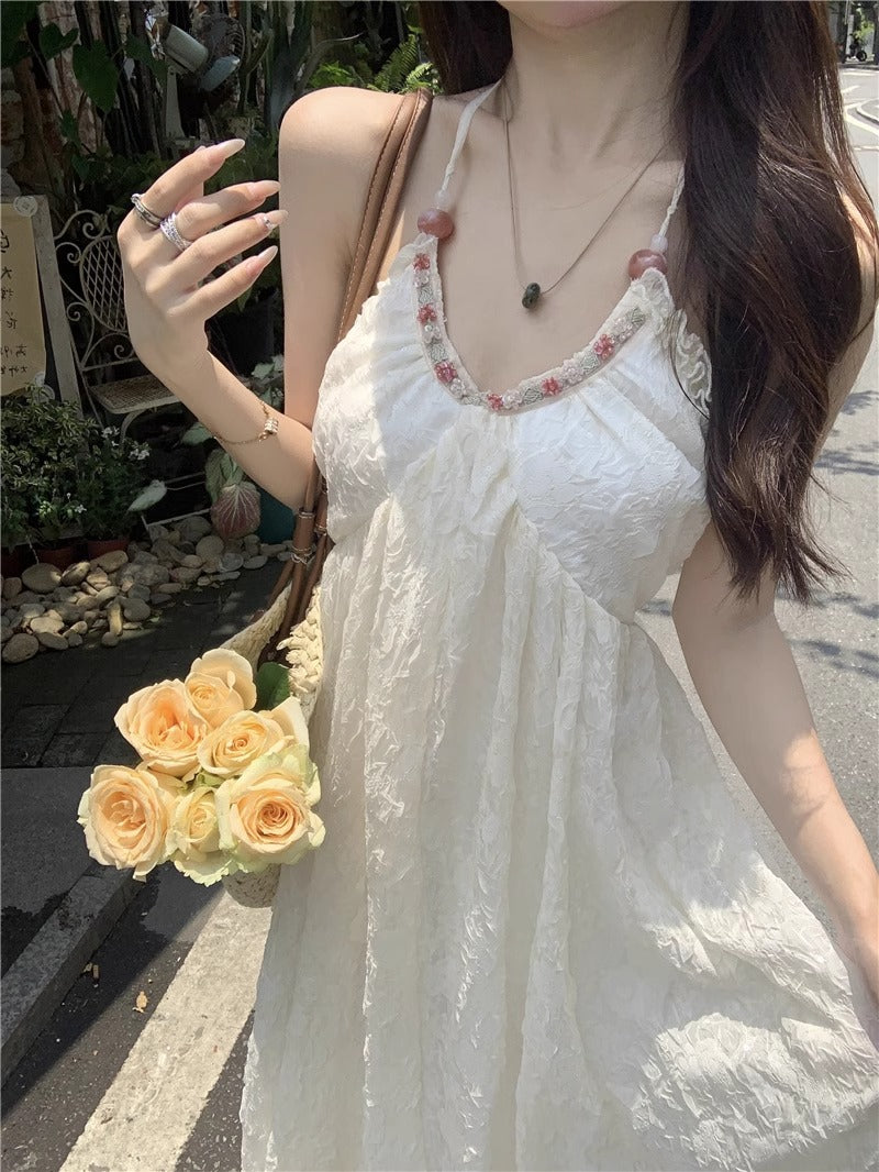 💕法式度假掛脖雪紡連衣長裙