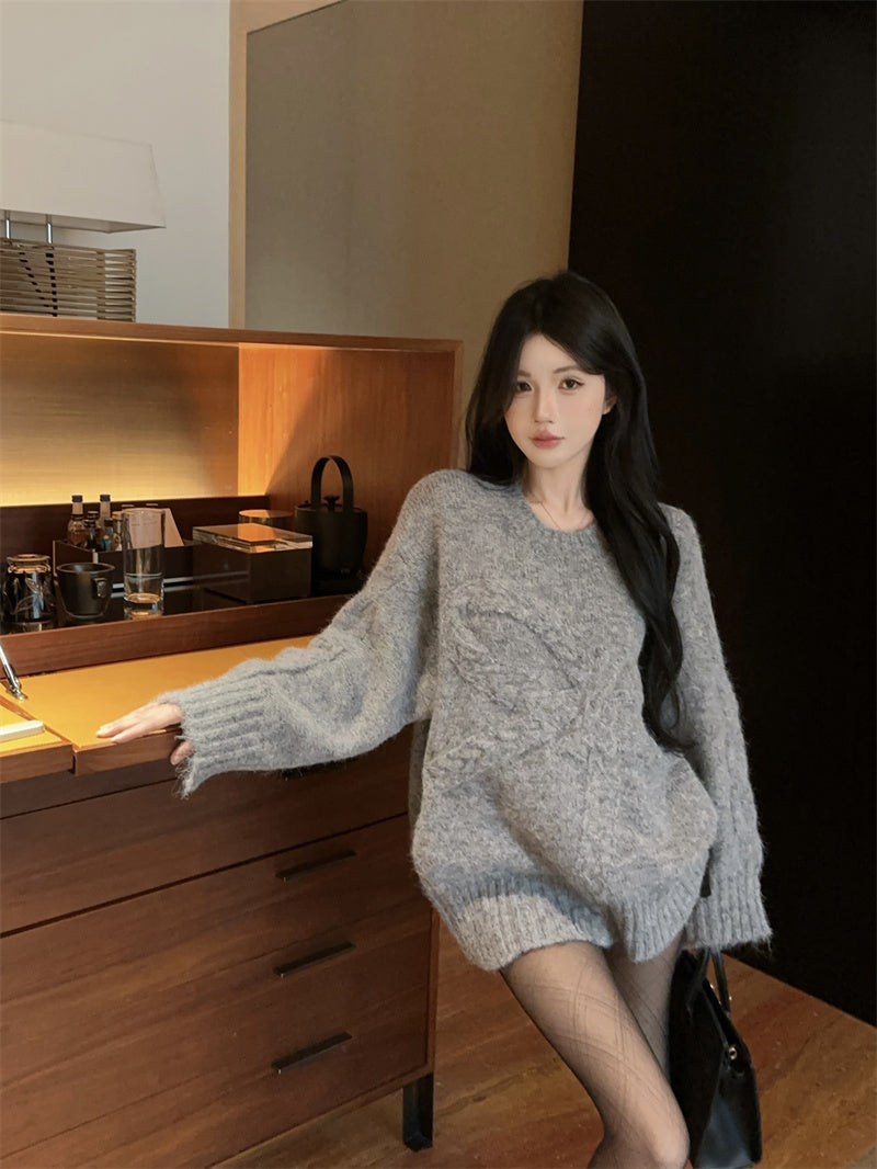 💕復古慵懶高級感軟糯蝴蝶結圓領上衣