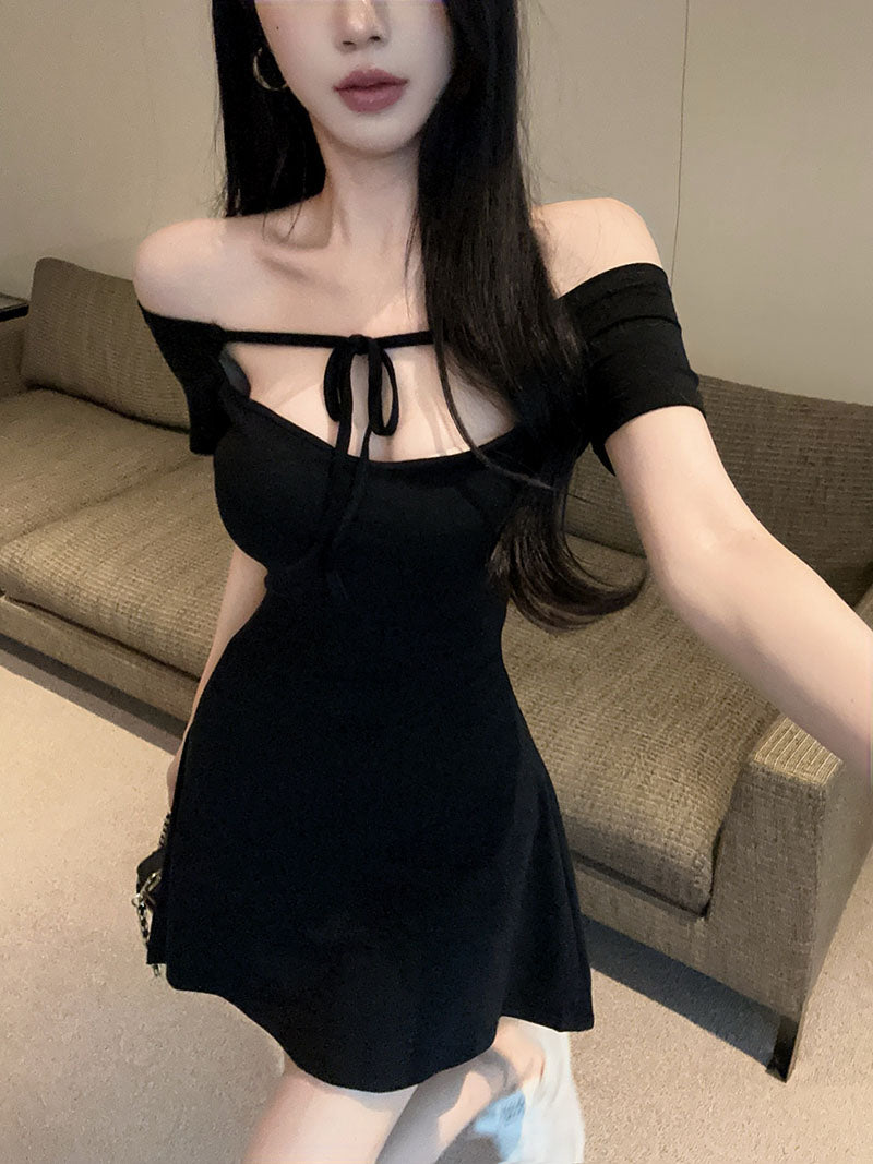 💕氛圍感系帶針織純御小黑裙
