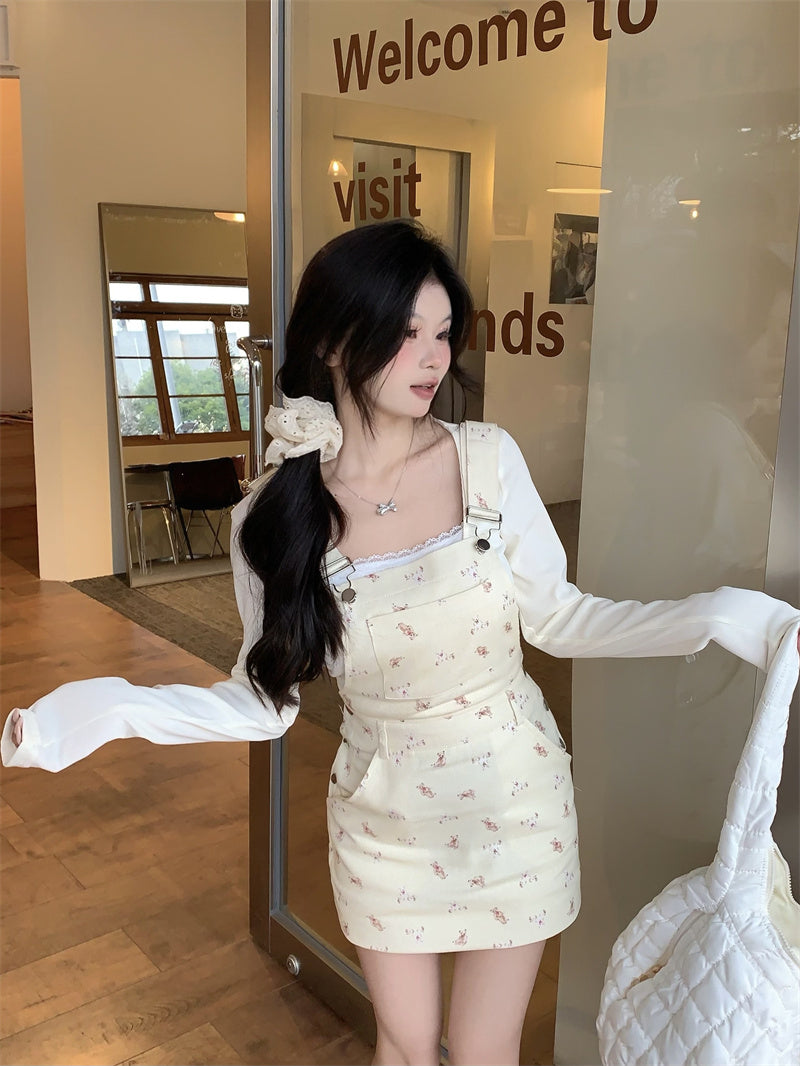 💕chic溫柔可愛韓系碎花吊帶裙套裝