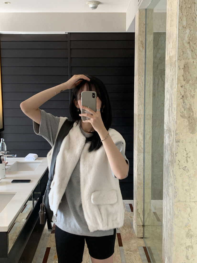 💕韓系chic水貂毛馬甲毛毛外套