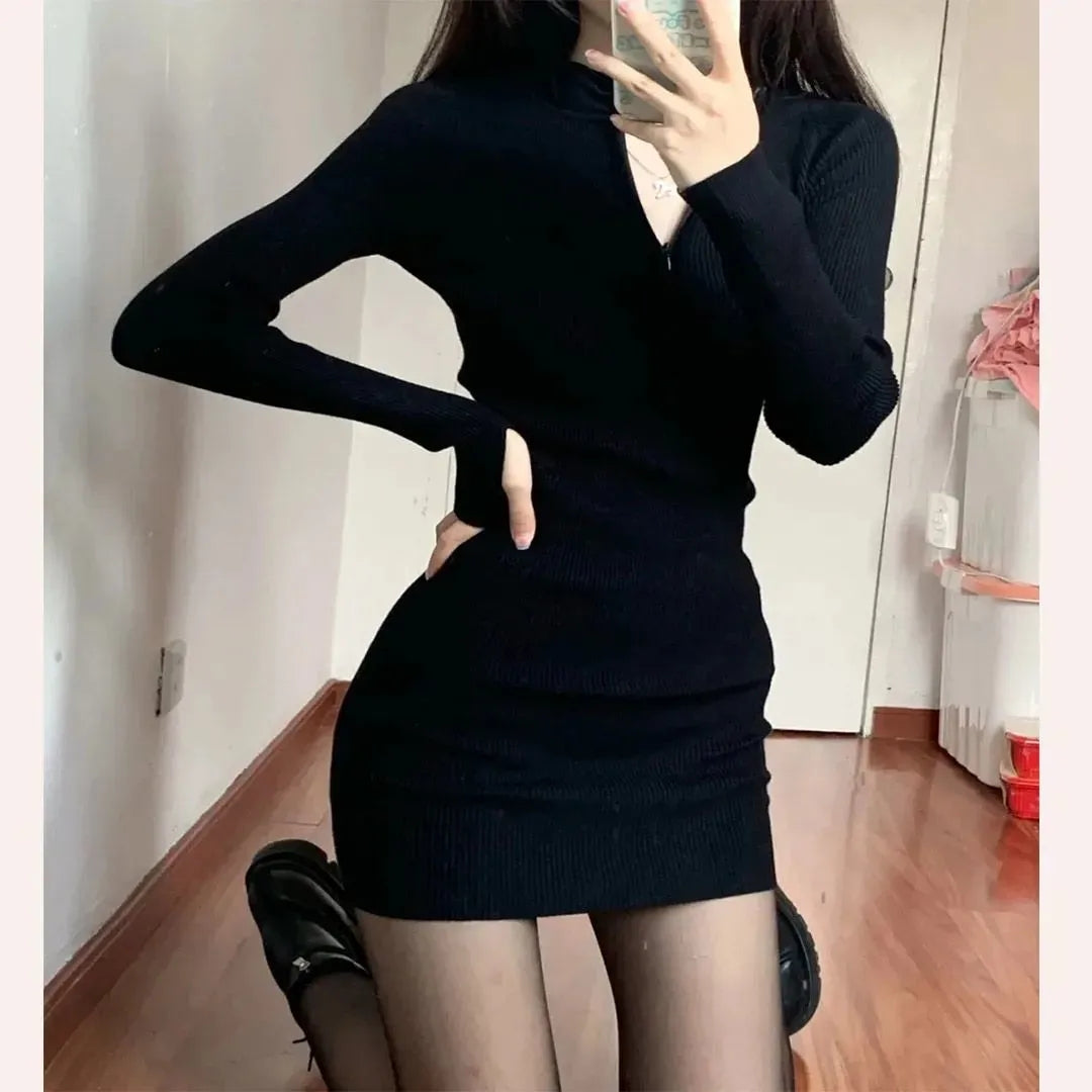 💕簡約百搭春秋翻領緊身包臀裙