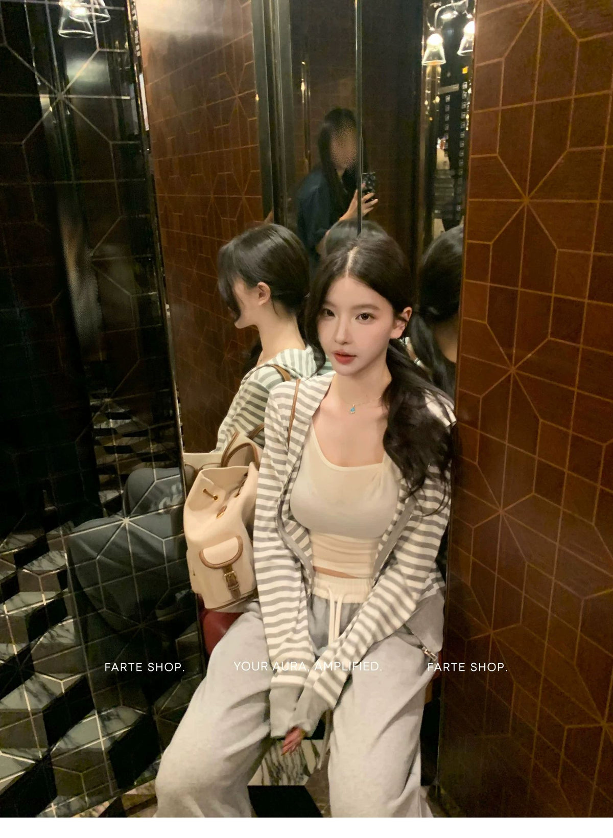 💕休閒百搭灰白條拼接短款薄外套