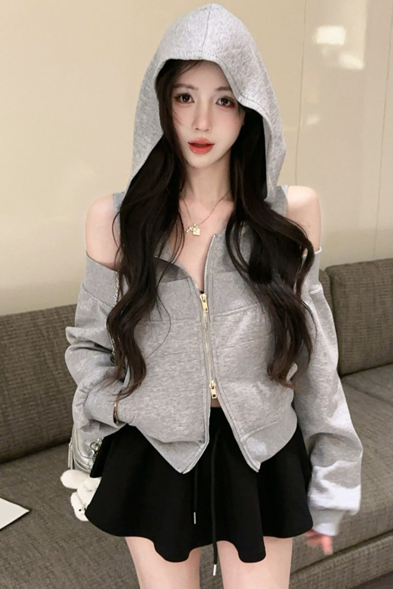 💕韓版個性露肩高檔連帽衛衣外套