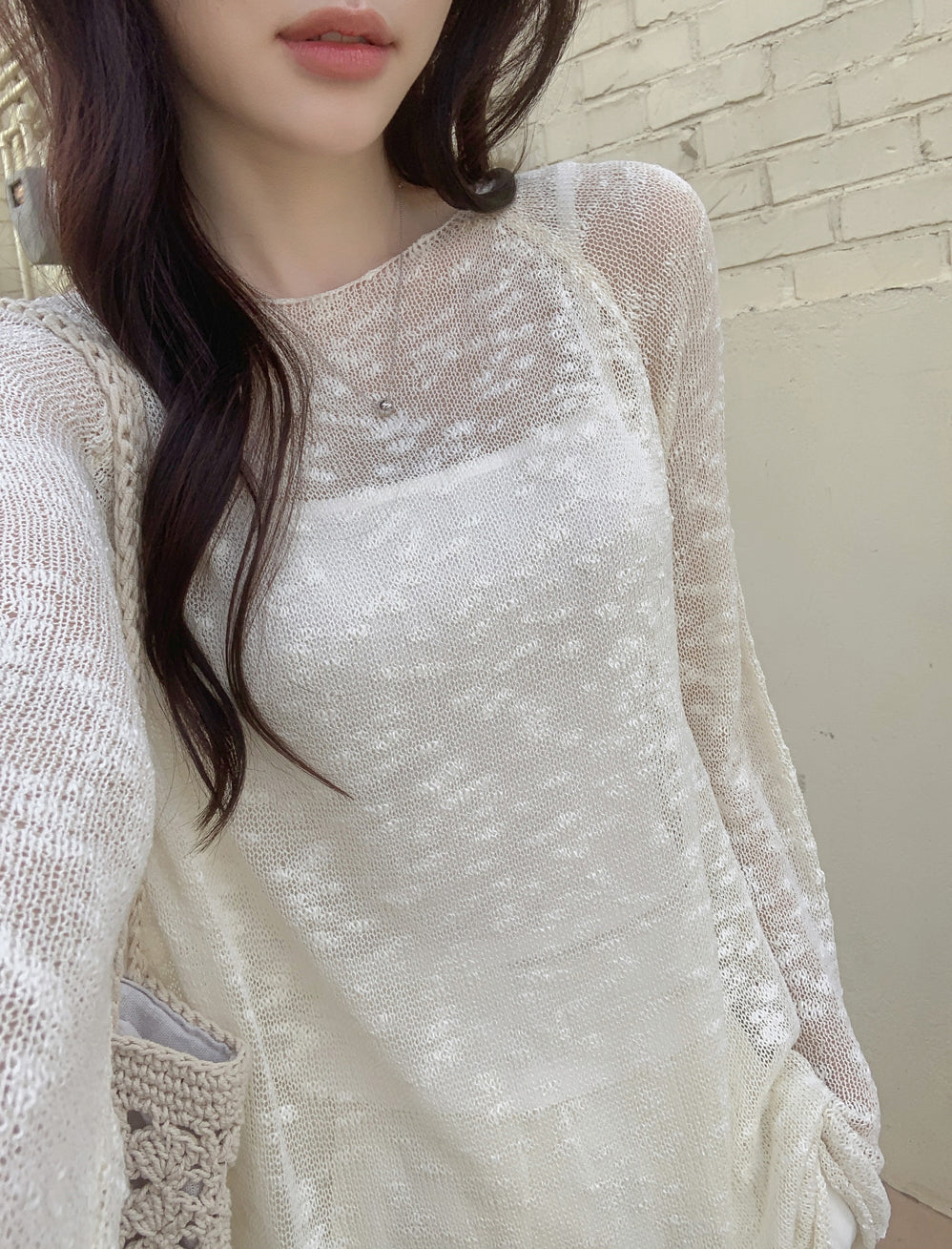 💕韓系慵懶捲邊寬鬆純色中長針織罩衫