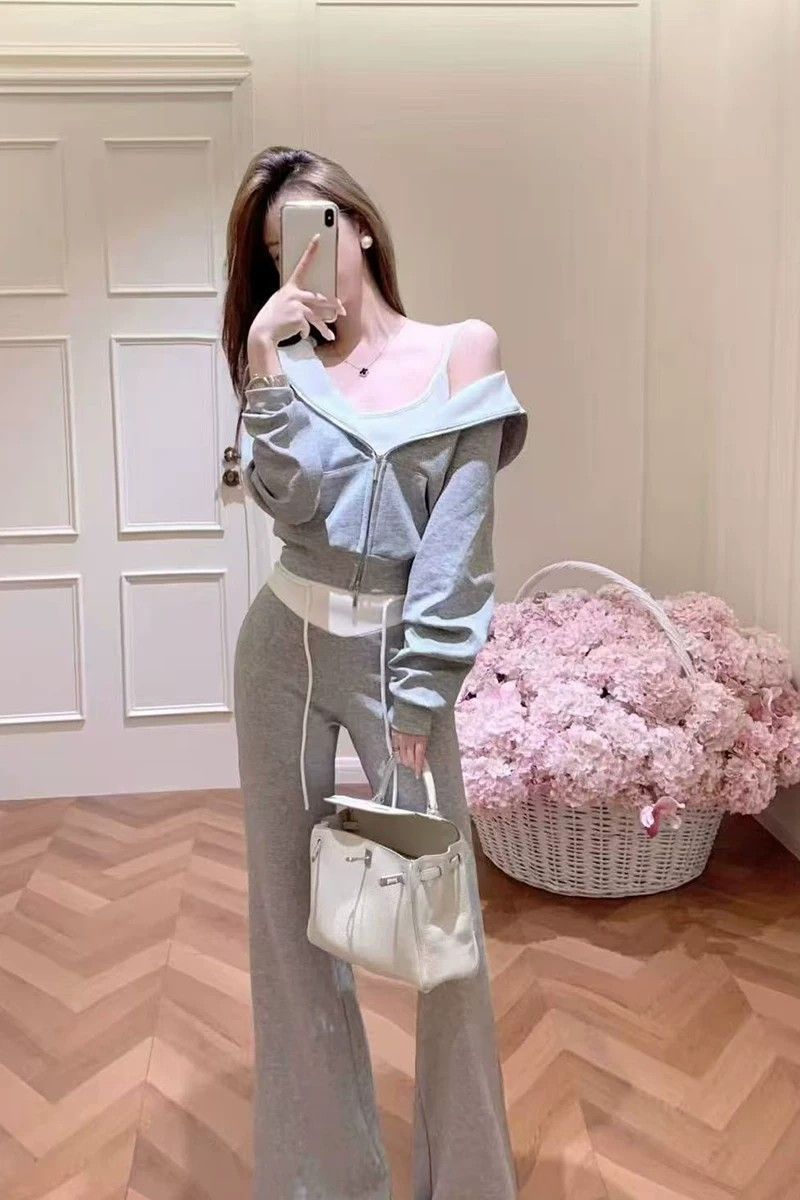 💕秋季高級感百搭連帽外套高腰休閒褲套裝