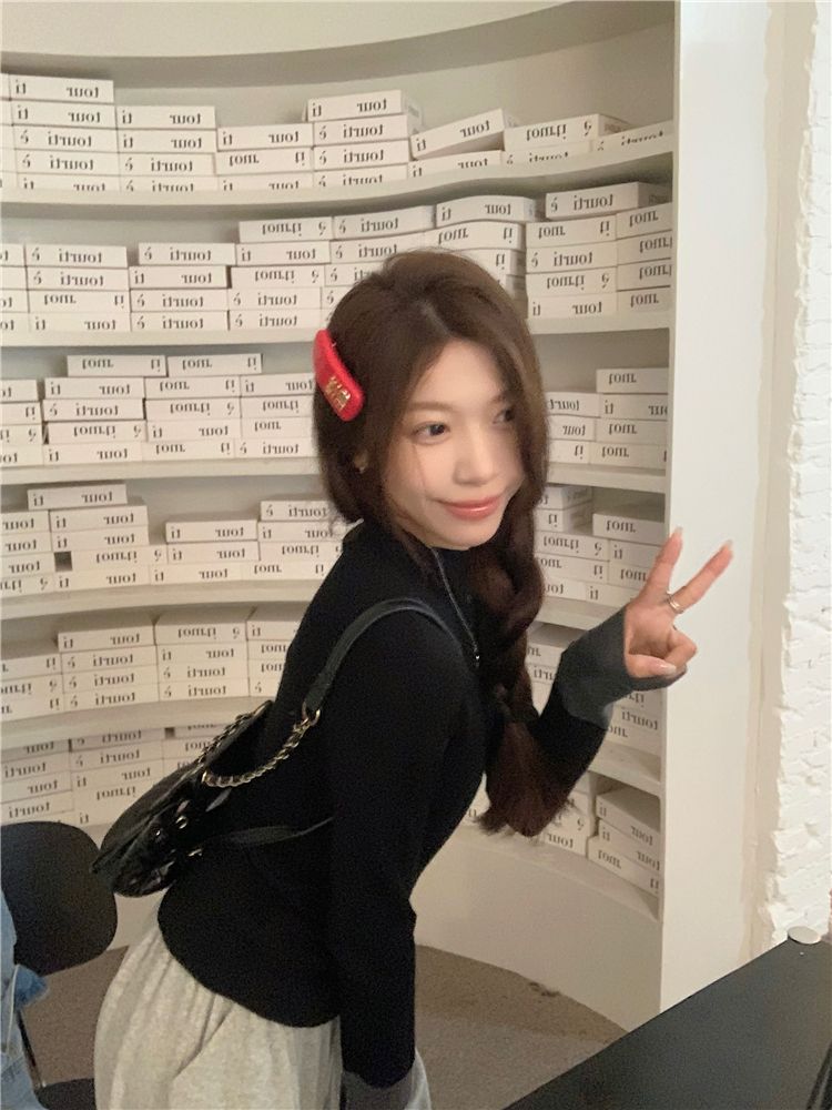 💕通勤百搭撞色長袖針織修身打底上衣