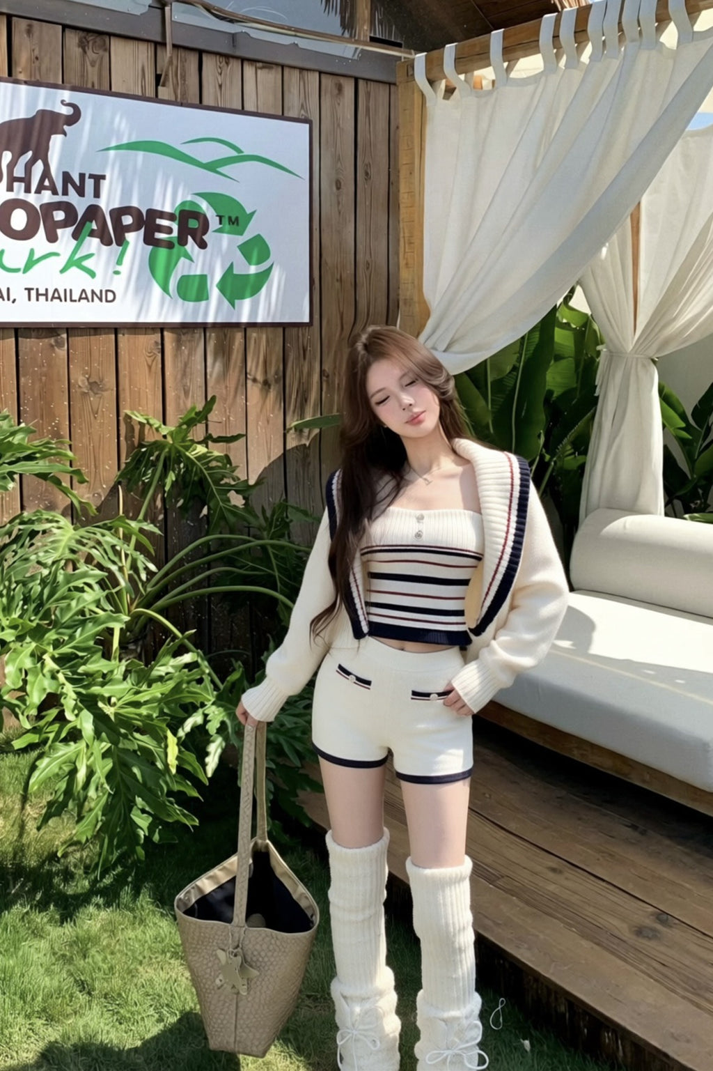 💕休閒慵懶條紋大翻領針織背心三件套