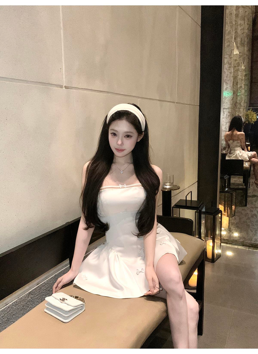 💕簡約氣質名媛緞面抹胸蝴蝶結連身裙