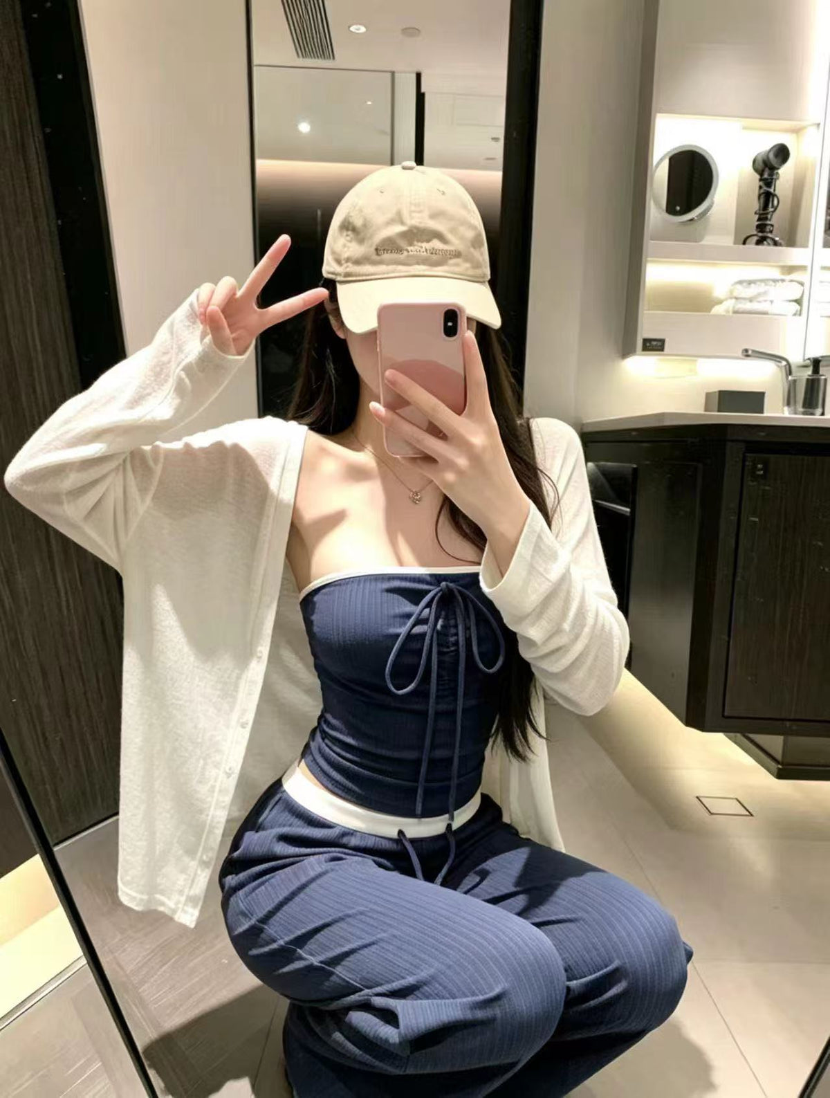 💕時尚慵懶感輕薄開衫抽繩抹胸三件套