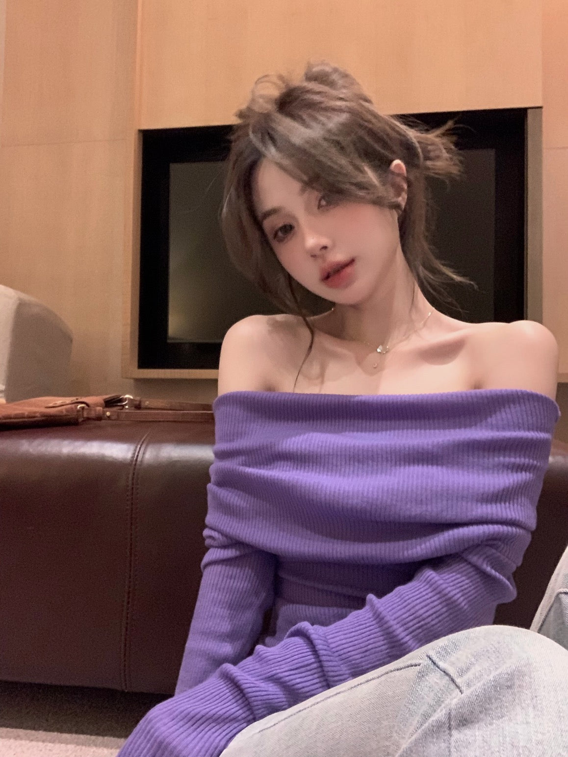 💕高級感法式溫柔一字肩純欲上衣