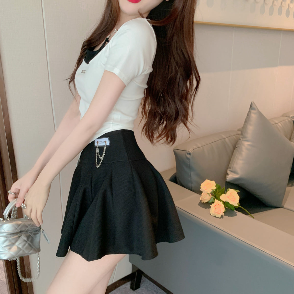 💕設計感掛脖假兩件不規則顯瘦上衣