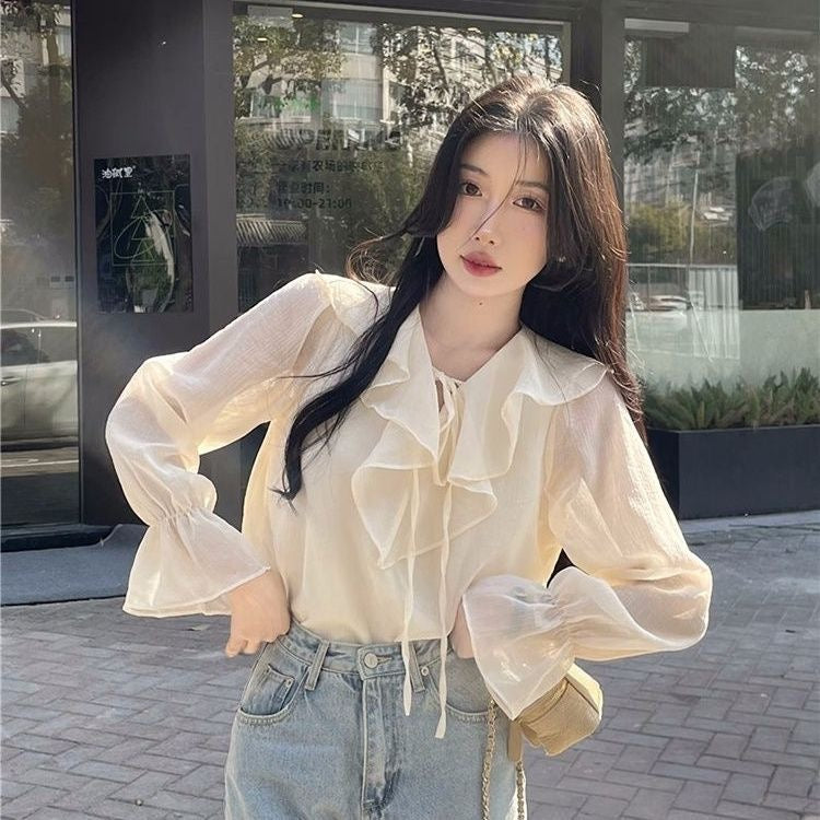 💕春季百搭小個子溫柔甜美長袖襯衫