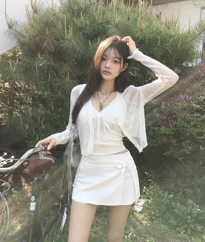 💕溫柔蝴蝶結別緻開衩半身高腰包臀短裙