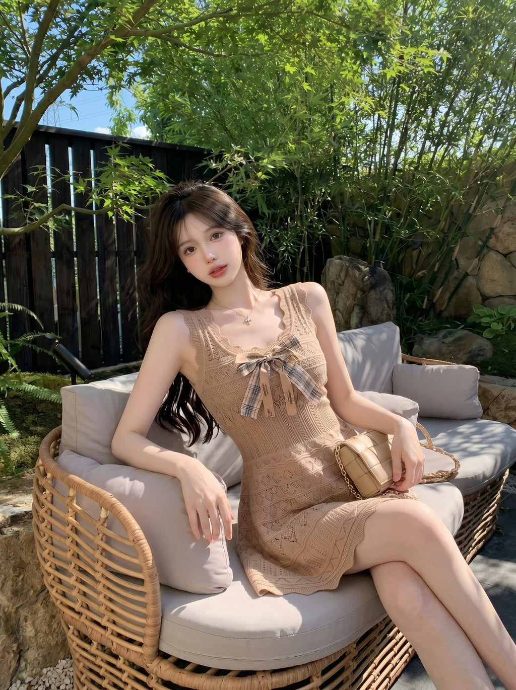 💕純欲性感蝴蝶結收腰吊帶連衣裙