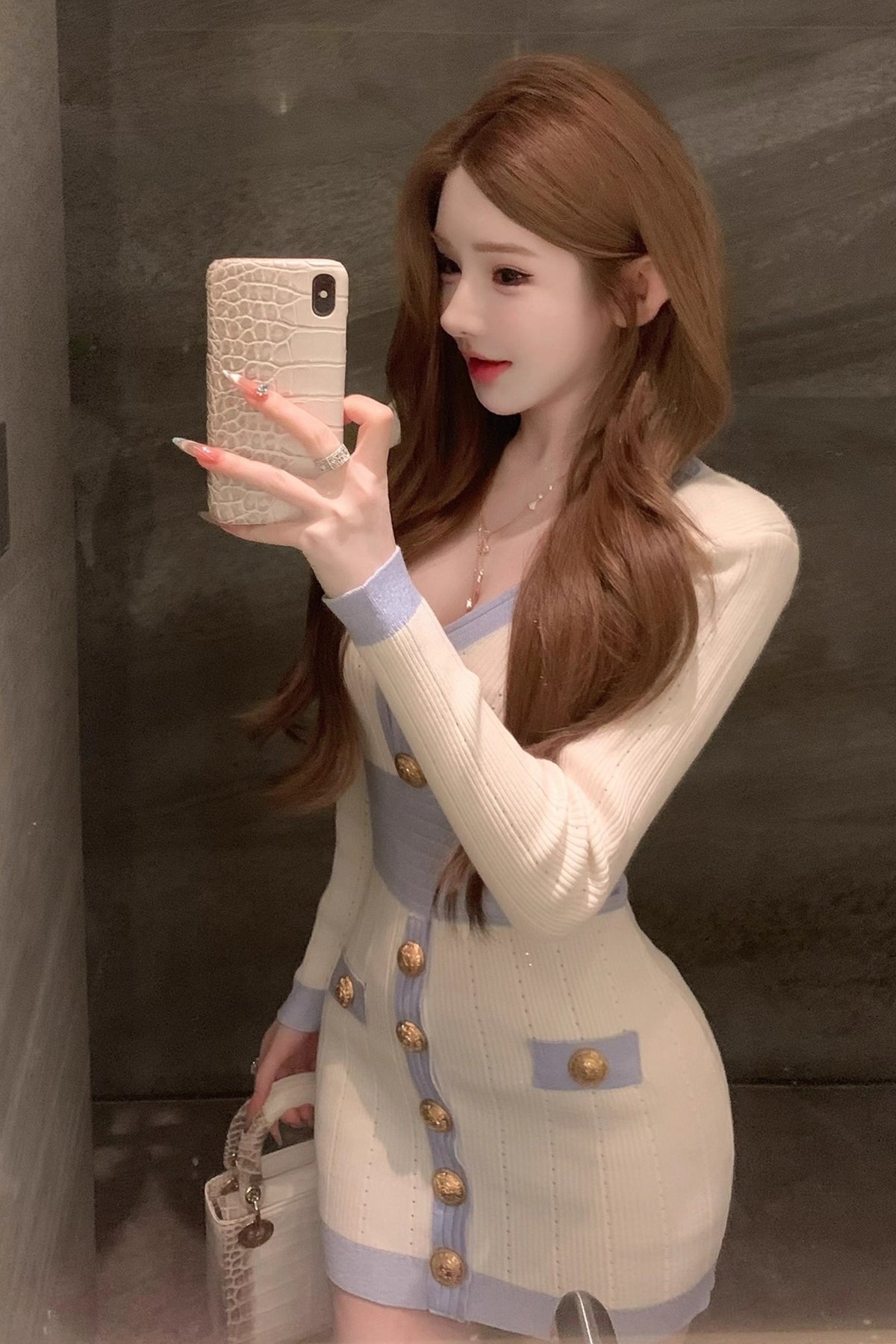 💕韓系針織千金小個子OL風連衣包臀裙