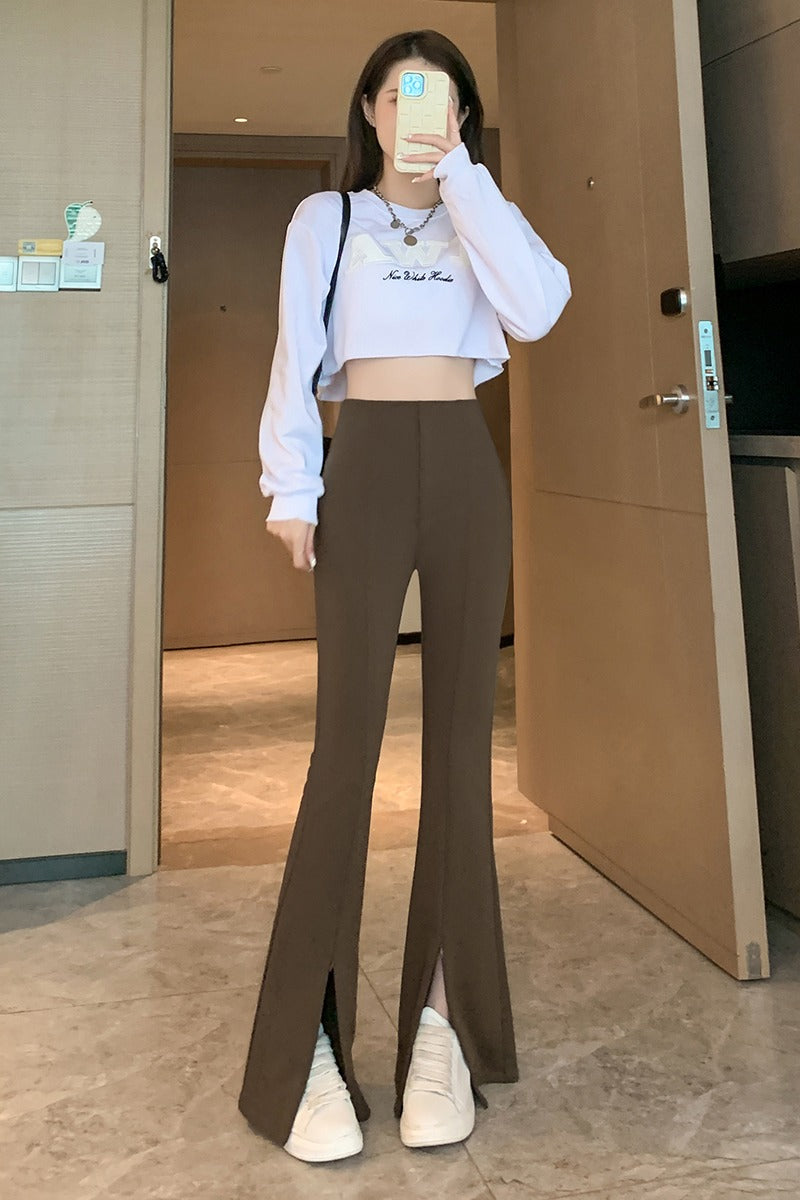💕百搭通勤簡約開衩微喇叭修身顯瘦長褲(有大尺碼)
