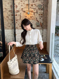 💕法式泡泡袖襯衫碎花半身裙小個子兩件套