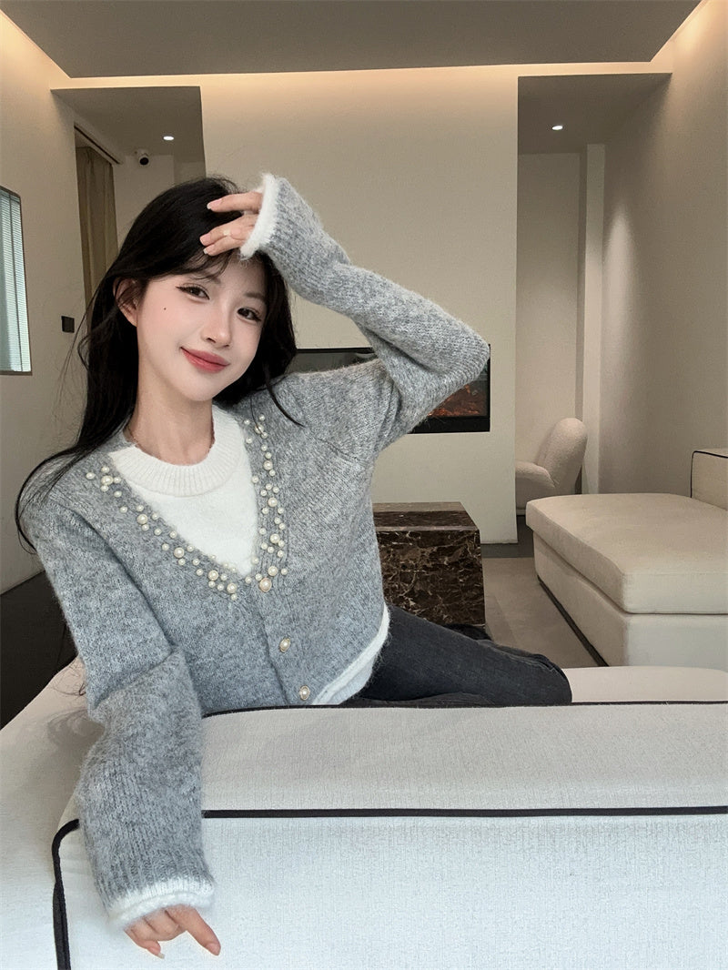 💕軟糯風假兩件針織寬鬆打底毛衣