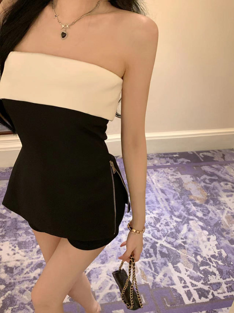 💕高級感撞色小香抹胸甜辣上衣