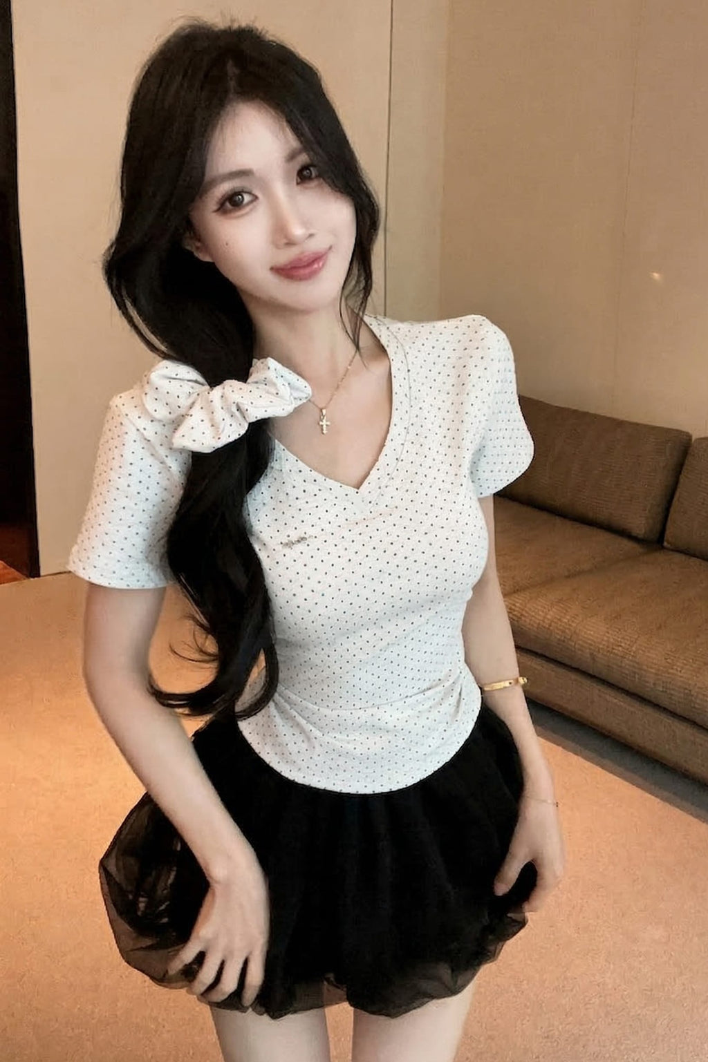 💕氣質星星點點V領短袖上衣