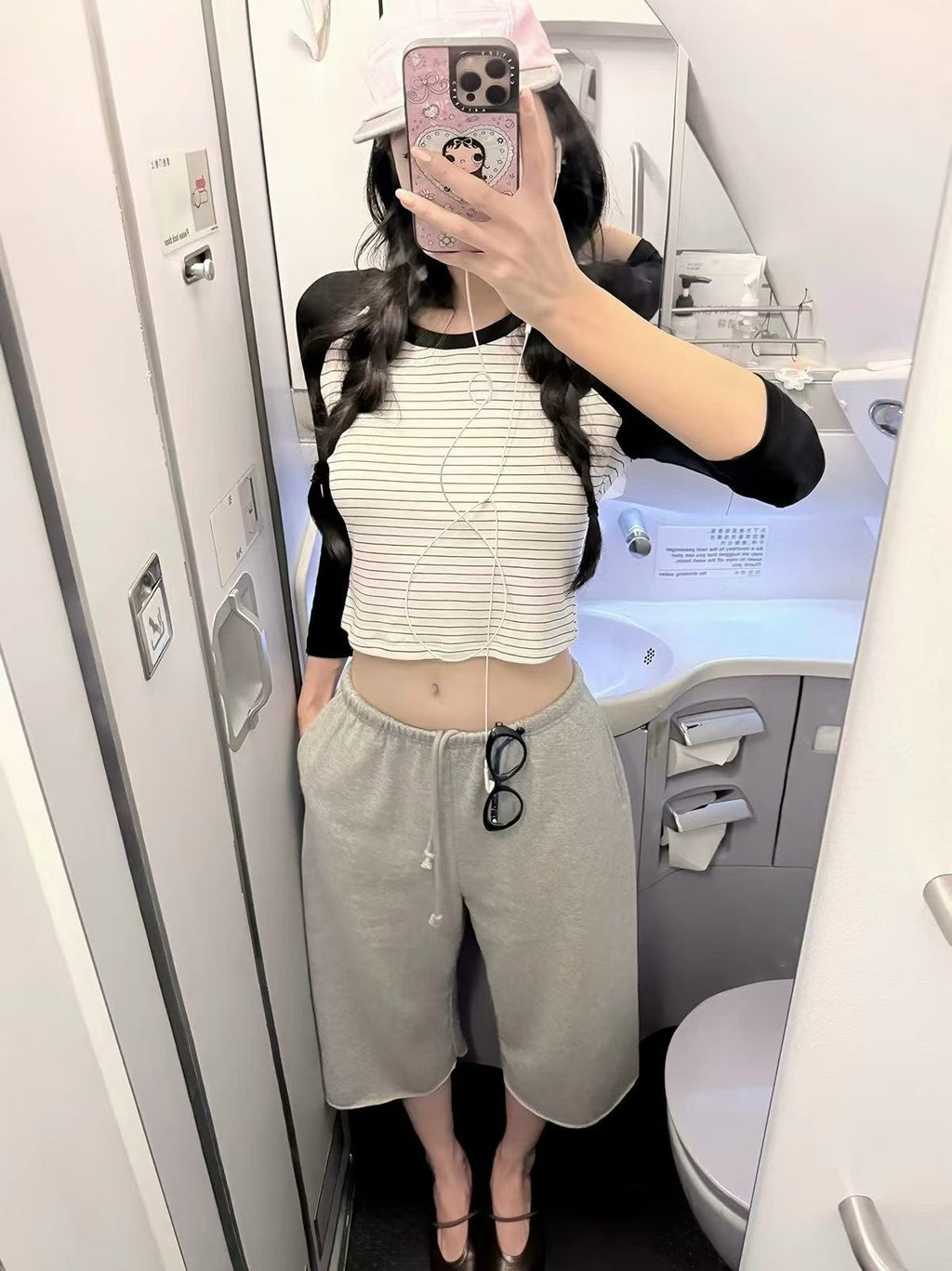 💕休閒百搭撞色短款露臍長袖上衣