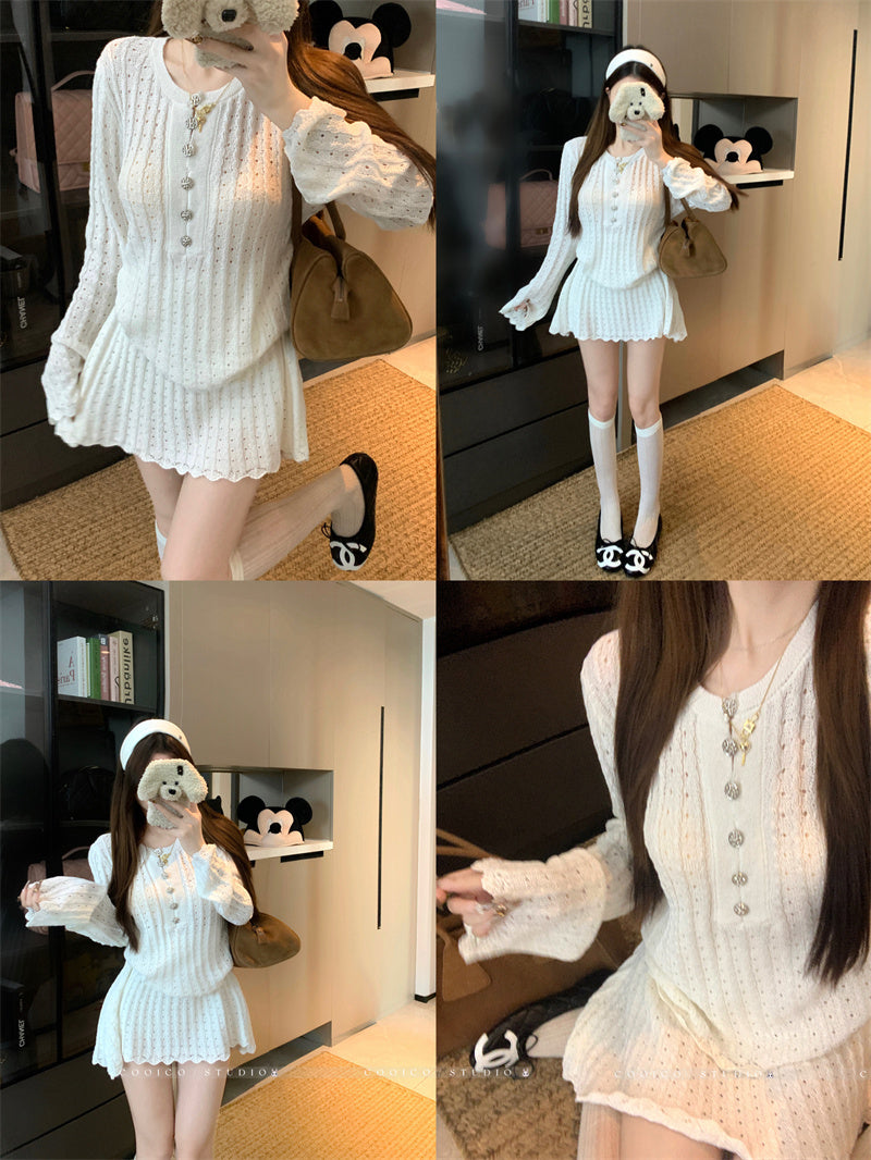 💕氣質優雅法式小香風針織套裝