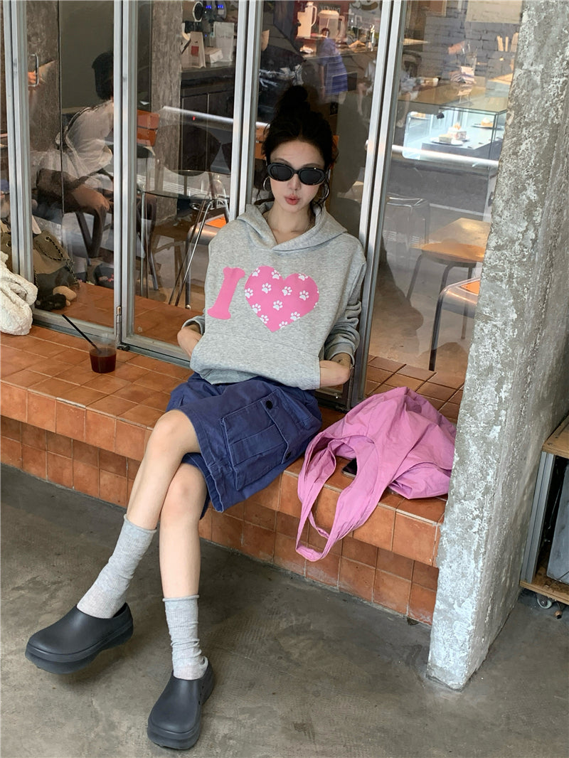 💕韓系愛心印花短款連帽衛衣