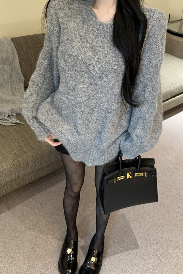 💕復古慵懶高級感軟糯蝴蝶結圓領上衣
