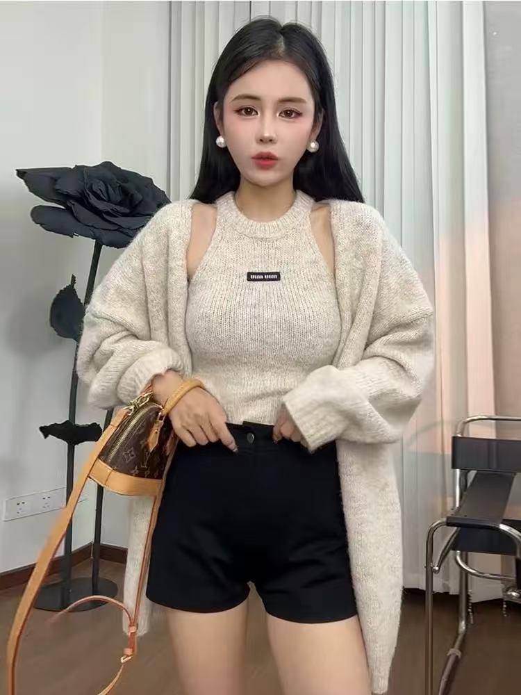 💕韓系東大門掛脖顯瘦針織開衫毛衣兩件