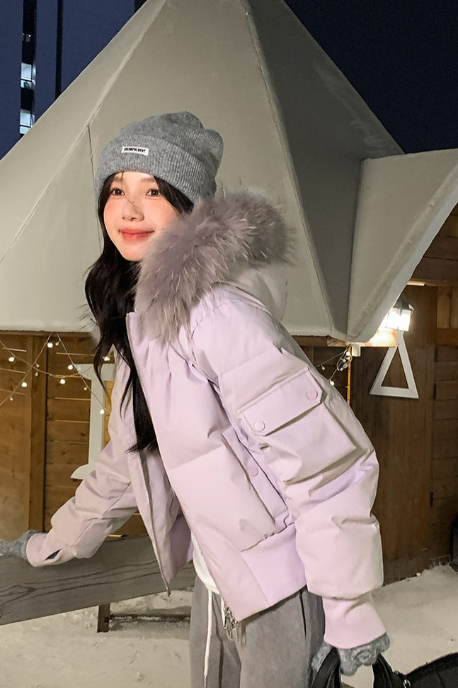 💕冬季甜美毛毛短款小個子連帽棉衣