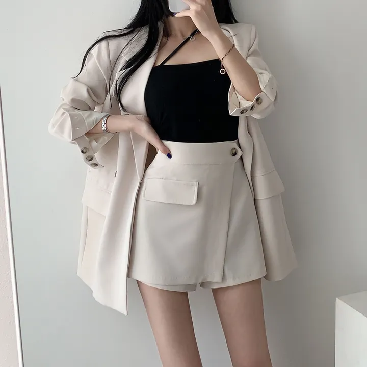 💕春秋韓版西裝短褲裙兩件套